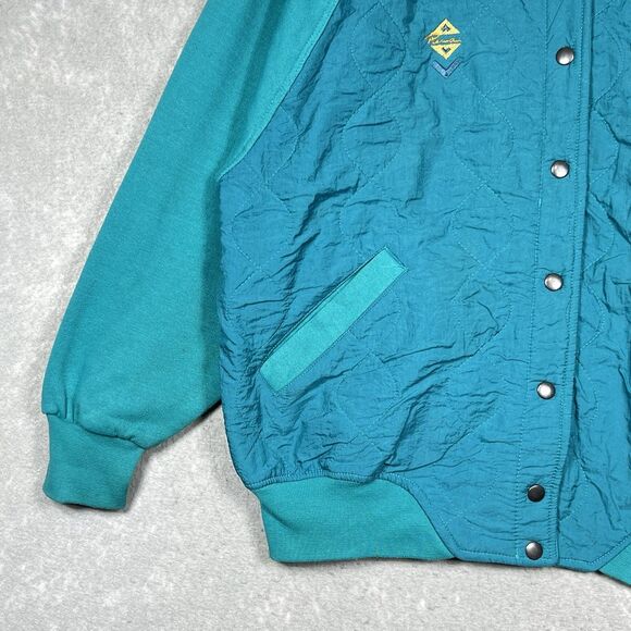 Vintage Puma Jacket Men’s Large Cotton Blend Green Quilted Bomber Shoulder Pads - Picture 3 of 13